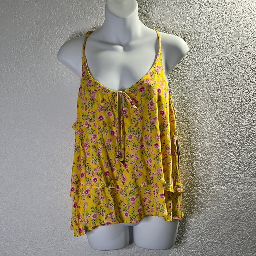 Yellow Ruffled Tie Front Camisole